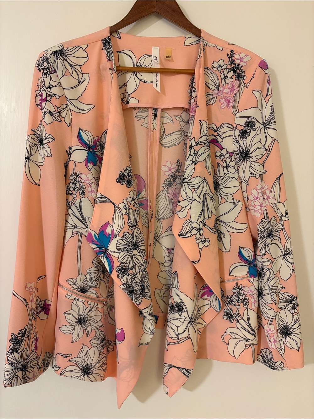 Pink/Peach Floral Open Drape Blazer